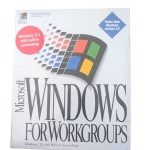 Microsoft Windows for Workgroups 3.11 Box with Colorful Logo on White